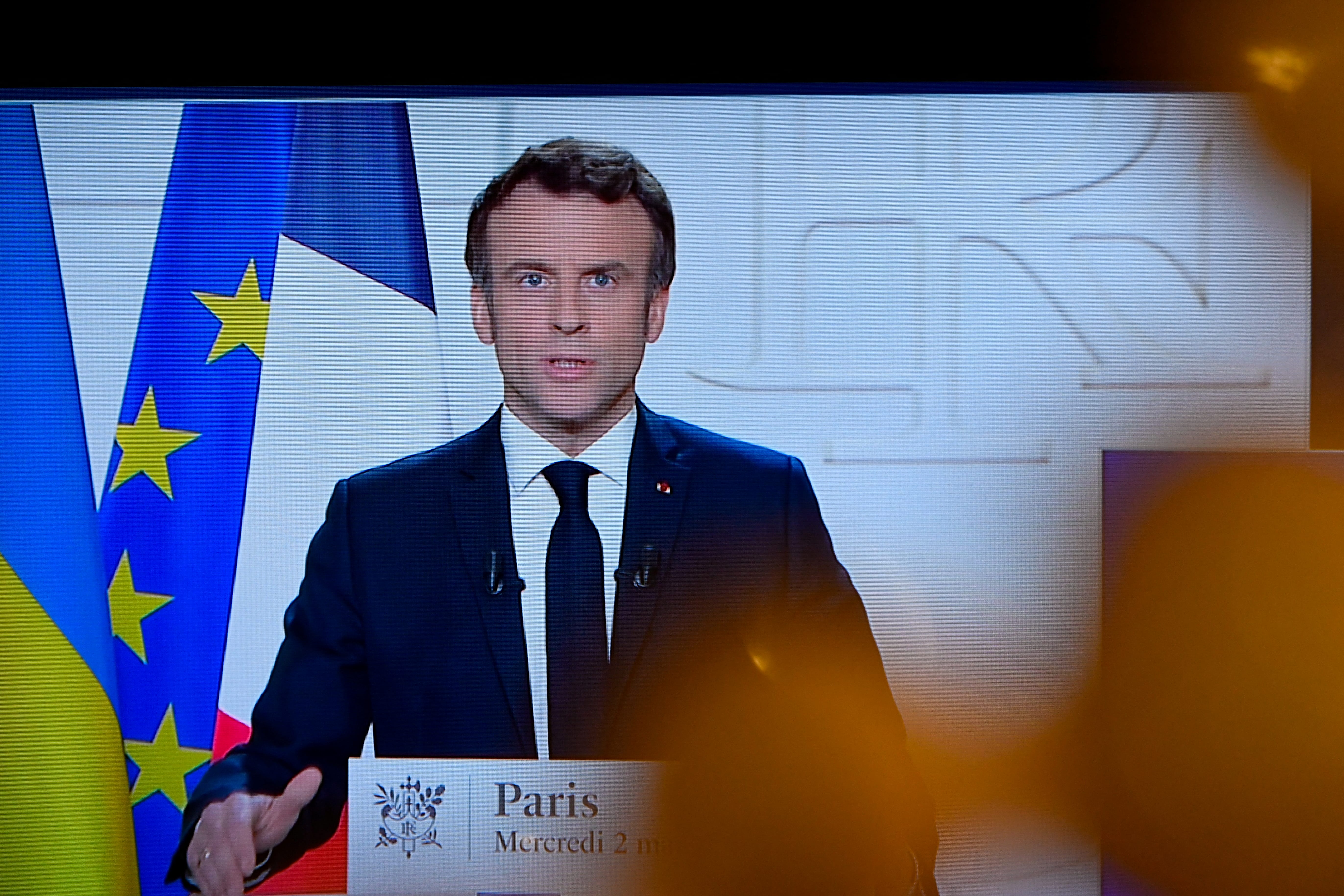 French President Macron delivers a televised speech on Russia's invasion of Ukraine