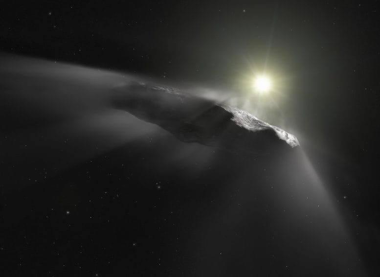 Artists impression interstellar asteroid Oumuamua