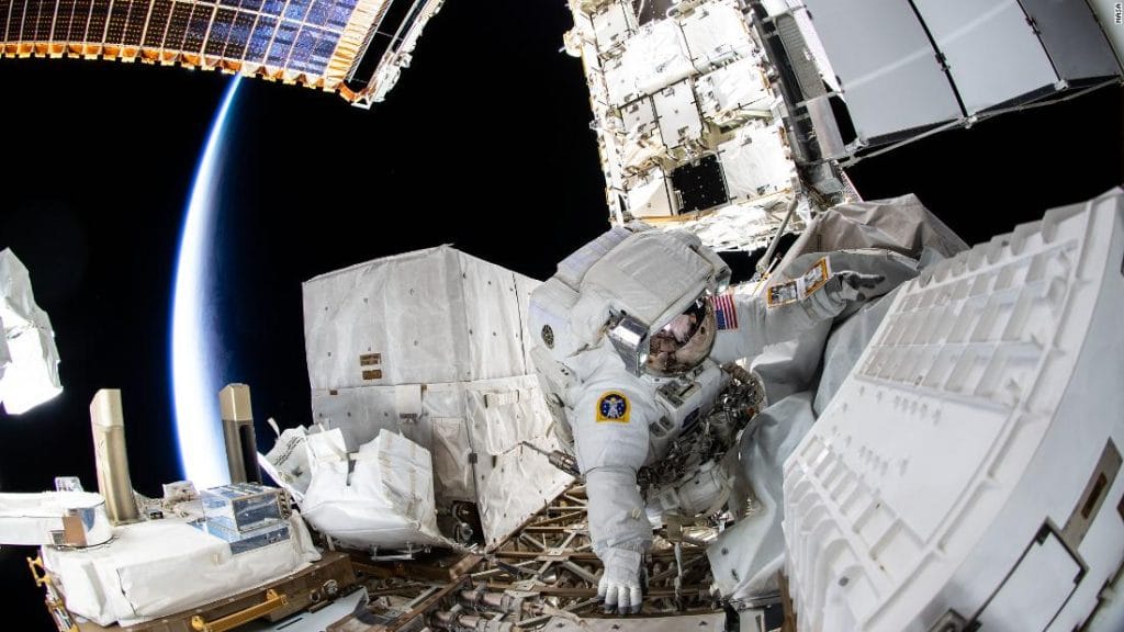NASA astronauts perform spacewalks to provide space station power upgrades